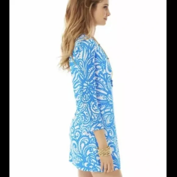 LILLY PULITZER‎ Jade Resort Blue White Current Affair Crochet Tunic Dress Small